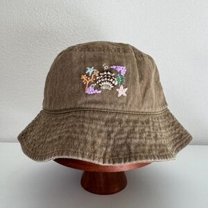Brown bucket hat with hand embroidered coral reef custom design